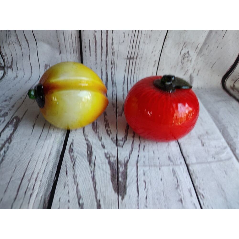 Blown Glass Red Apple And Peach Murano Style